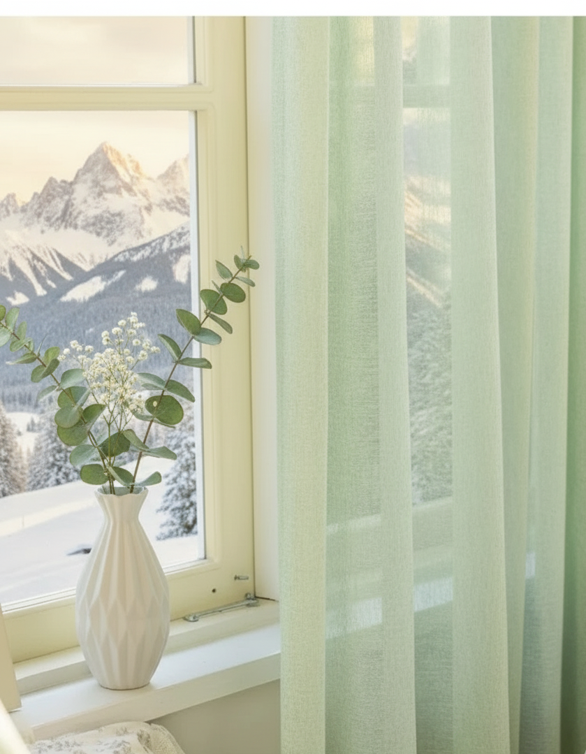 Voilage vert sauge fluide et délicat offrant un ombrage jusqu’à 40 % | Sauga | Instant Rideau