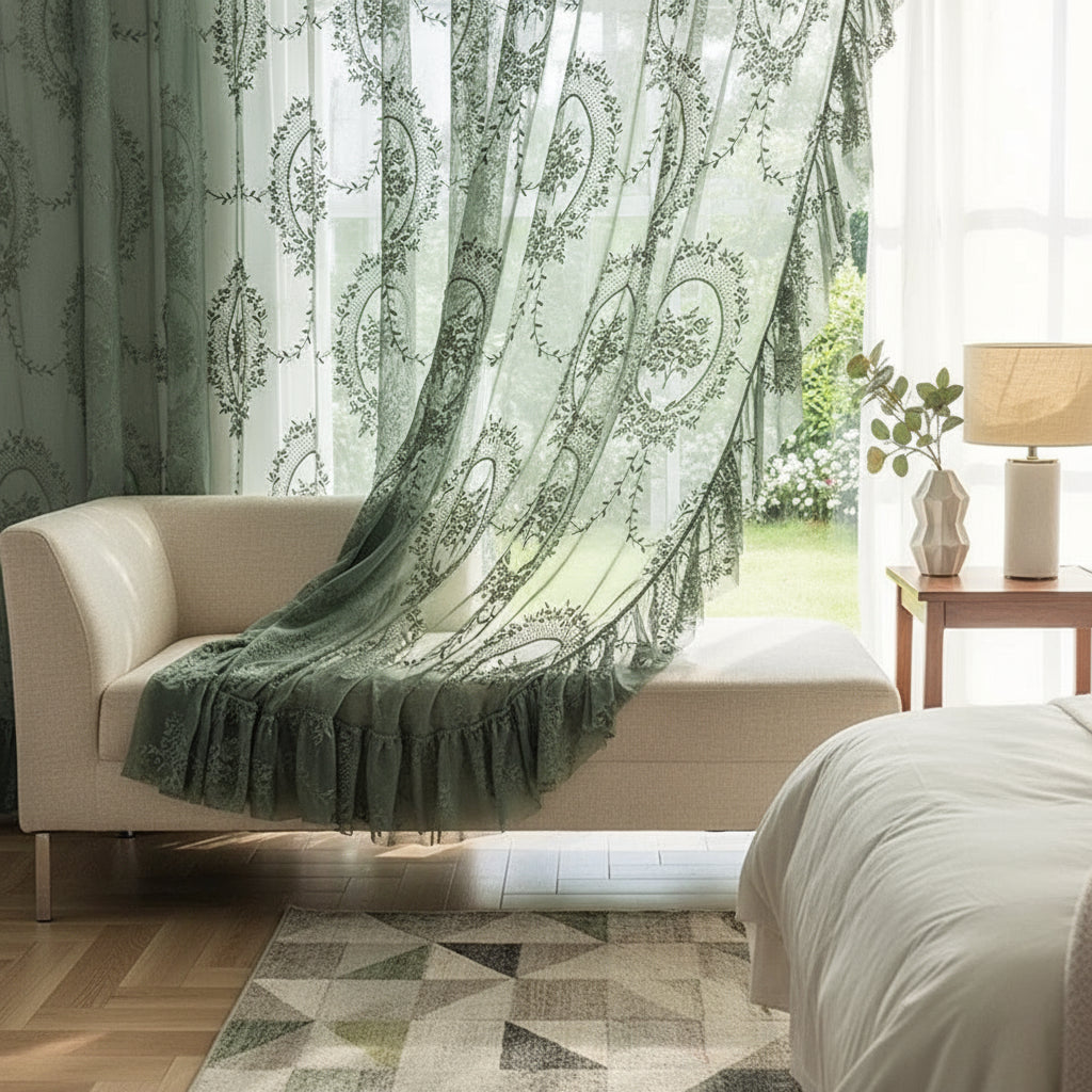 Voilage vert léger et aérien en polyester 100 %, apportant détente et sérénité à votre espace de vie | Filinor | Instant Rideau