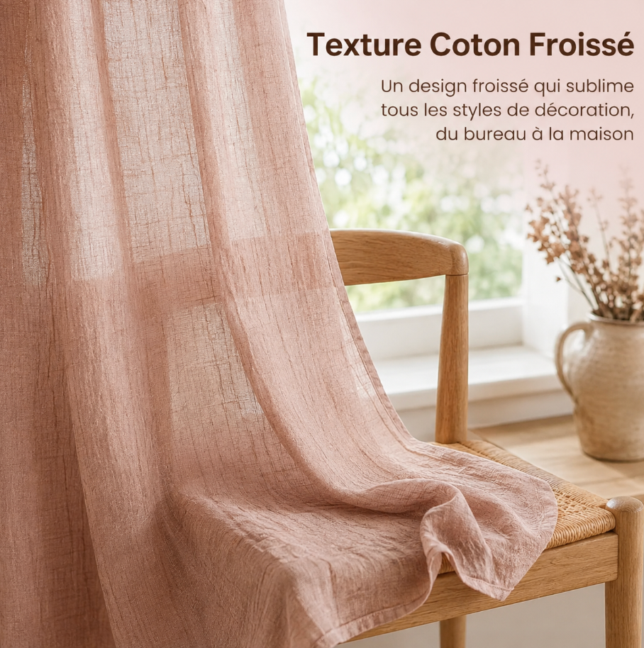 Voilage vieux rose léger pour intérieur lumineux, avec tissu en coton au rendu aérien et décoratif, parfait pour une chambre, un salon ou une salle à manger | Milia | Instant rideau