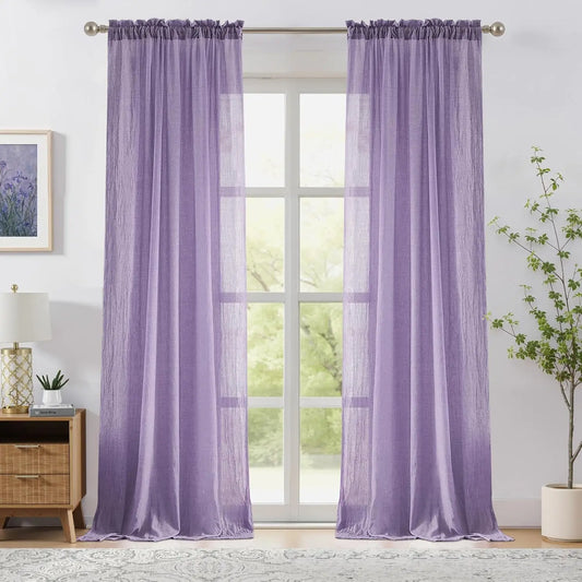 Voilage violet en coton léger pour fenêtre, tissu aérien et transparent laissant filtrer la lumière naturelle avec un joli tombé fluide et décoratif | Milia | Instant rideau